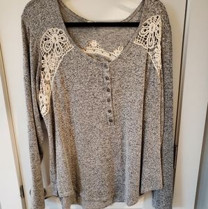Long sleeve tee with lace cutouts
